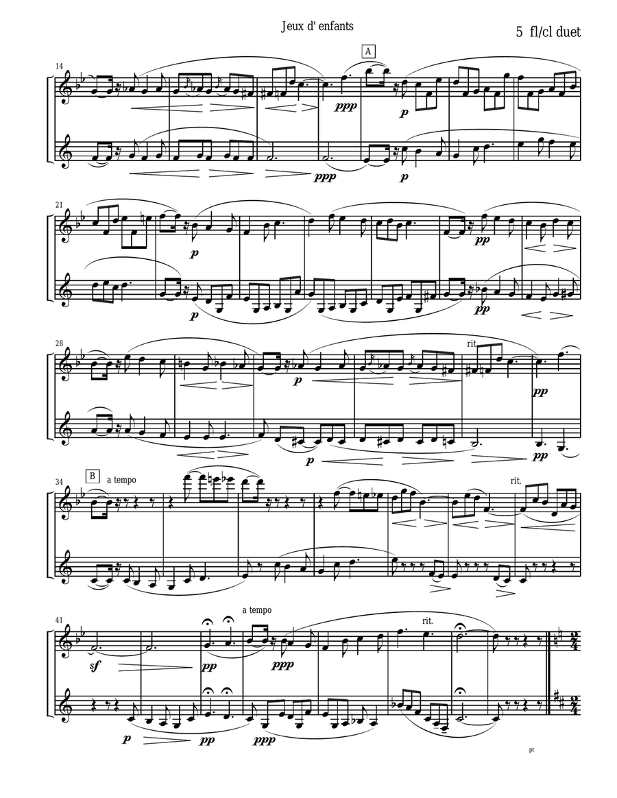 Bizet - Children's Games for Flute and Clarinet Duet Woodwind Duet scores gallery preview page 5