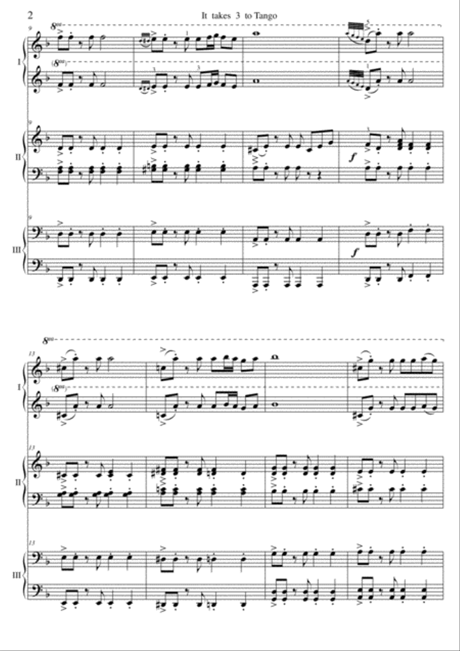 It Takes 3 to Tango for One Piano, 6 hands Piano Duet scores gallery preview page 2