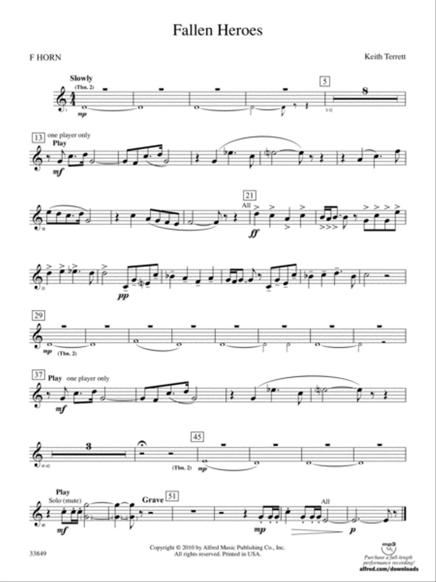 Fallen Heroes: 1st F Horn Concert Band scores gallery preview page 1