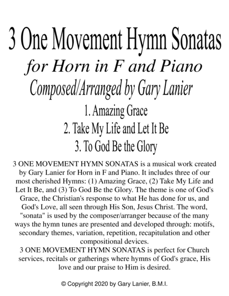 3 ONE MOVEMENT HYMN SONATAS (for Horn in F and Piano with Score/Parts) image number null