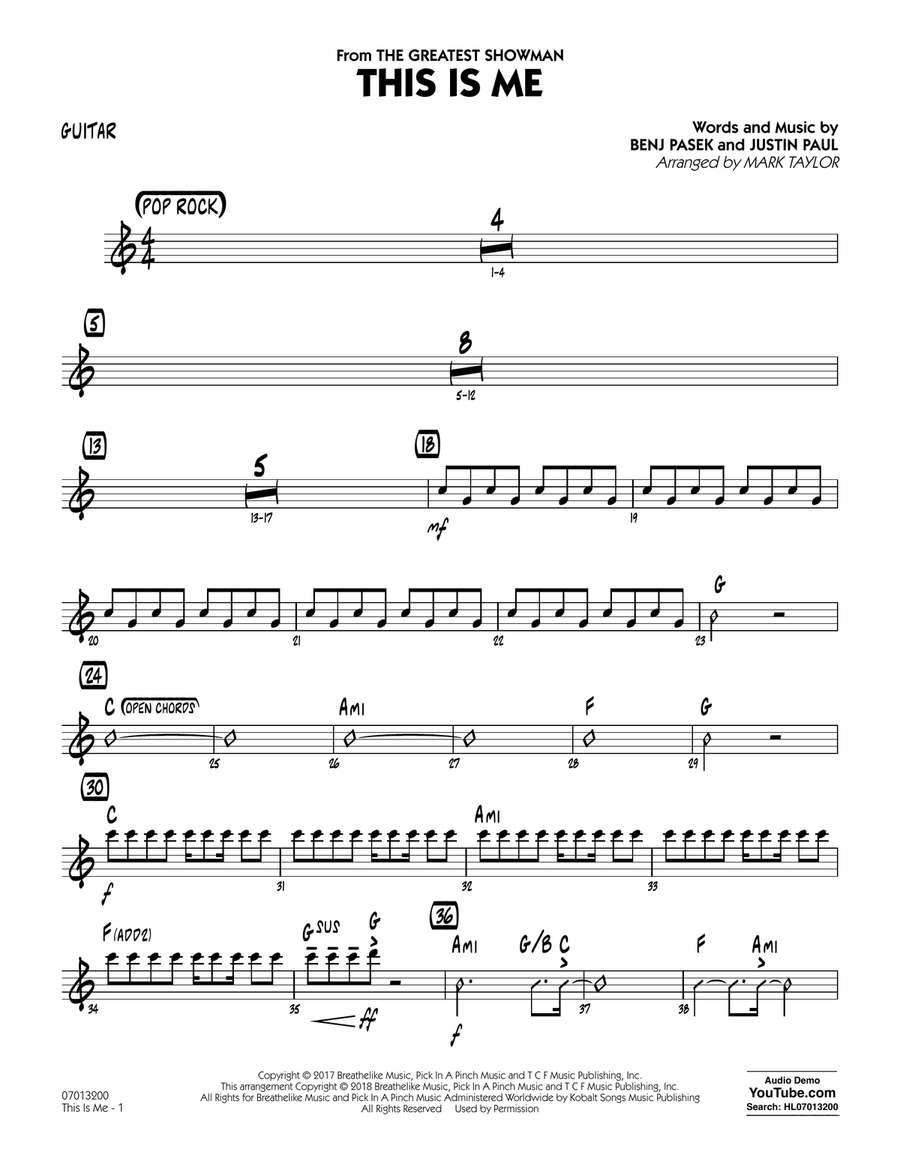 This Is Me (from The Greatest Showman) (arr. Mark Taylor) - Guitar Jazz Ensemble scores gallery preview page 1