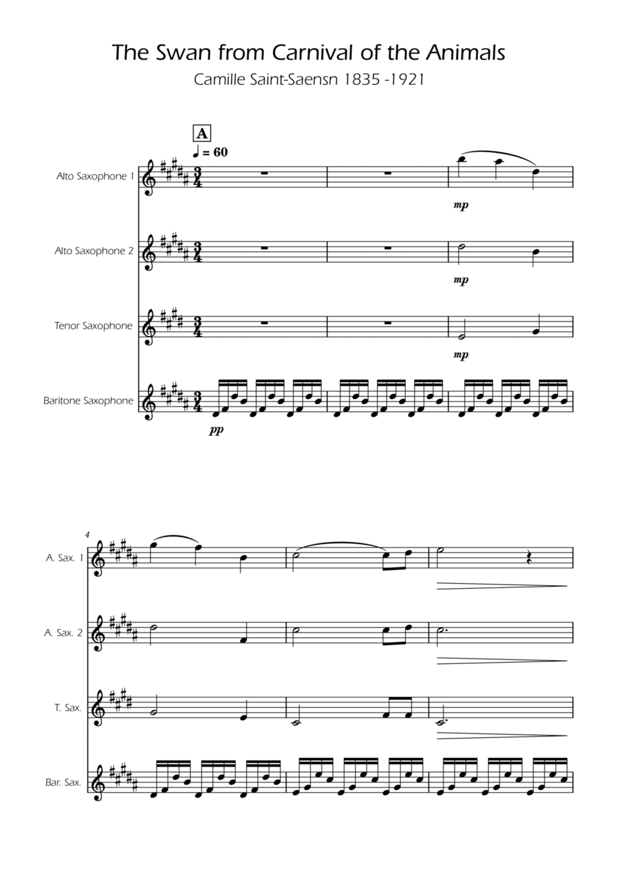 Book cover for The Swan - Saint-Saens - Sax Quartet AATB