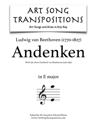 Book cover for BEETHOVEN: Andenken, WoO 136 (transposed to E major)