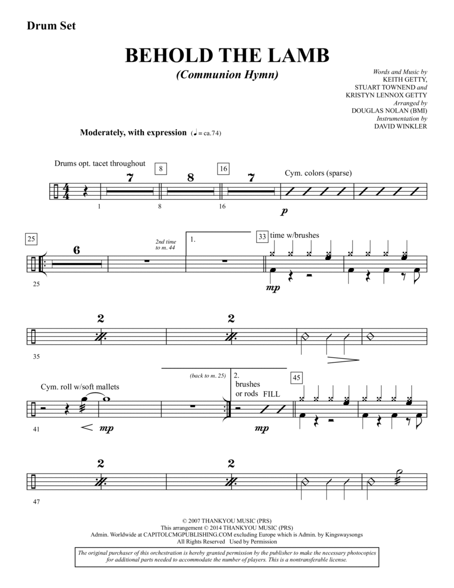 Behold the Lamb (Communion Hymn) - Drums Choir scores gallery preview page 1
