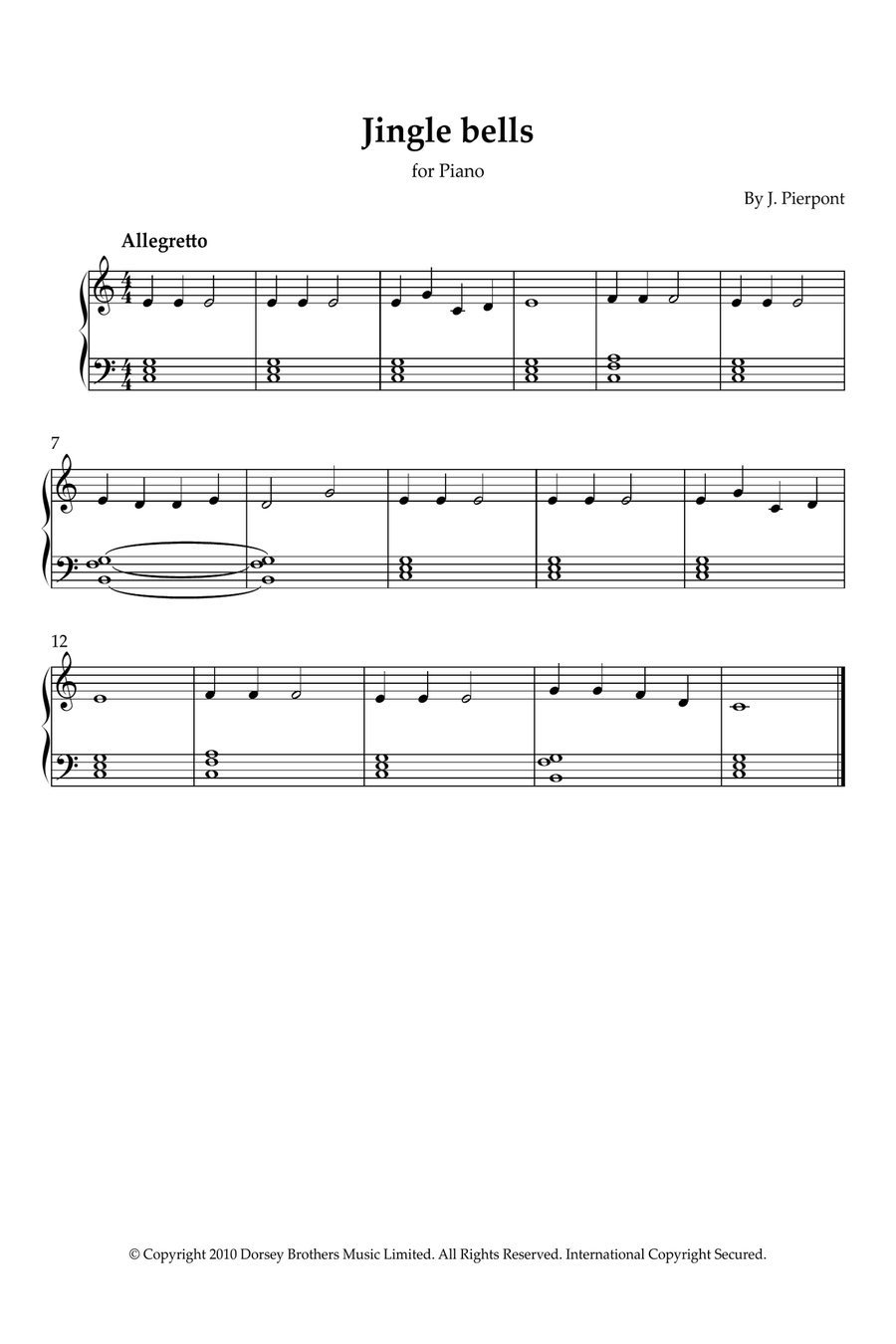 Jingle Bells Easy Piano scores gallery preview page 1