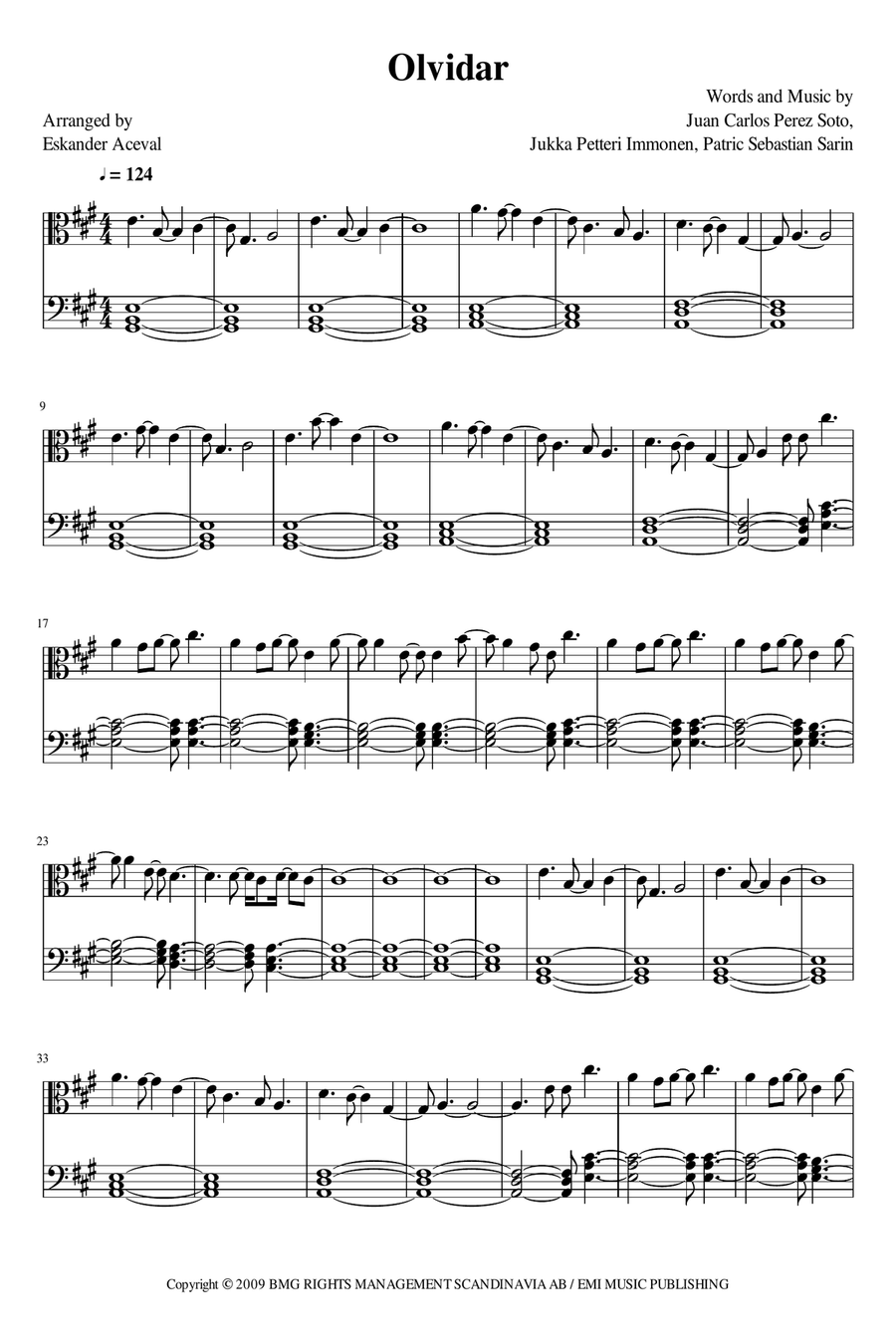 Olvidar Piano Solo scores gallery preview page 1