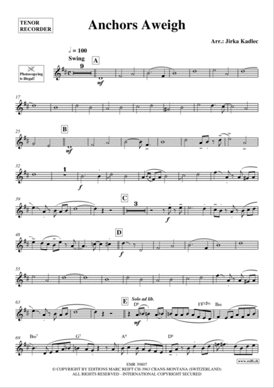 Anchors Aweigh Tenor Recorder scores gallery preview page 2
