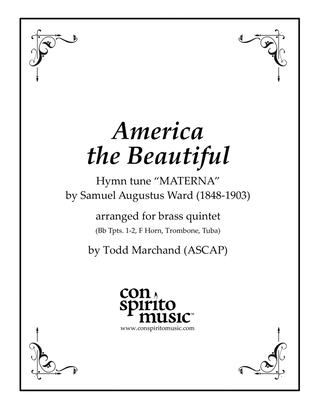 Book cover for America the Beautiful ("Materna") - brass quintet