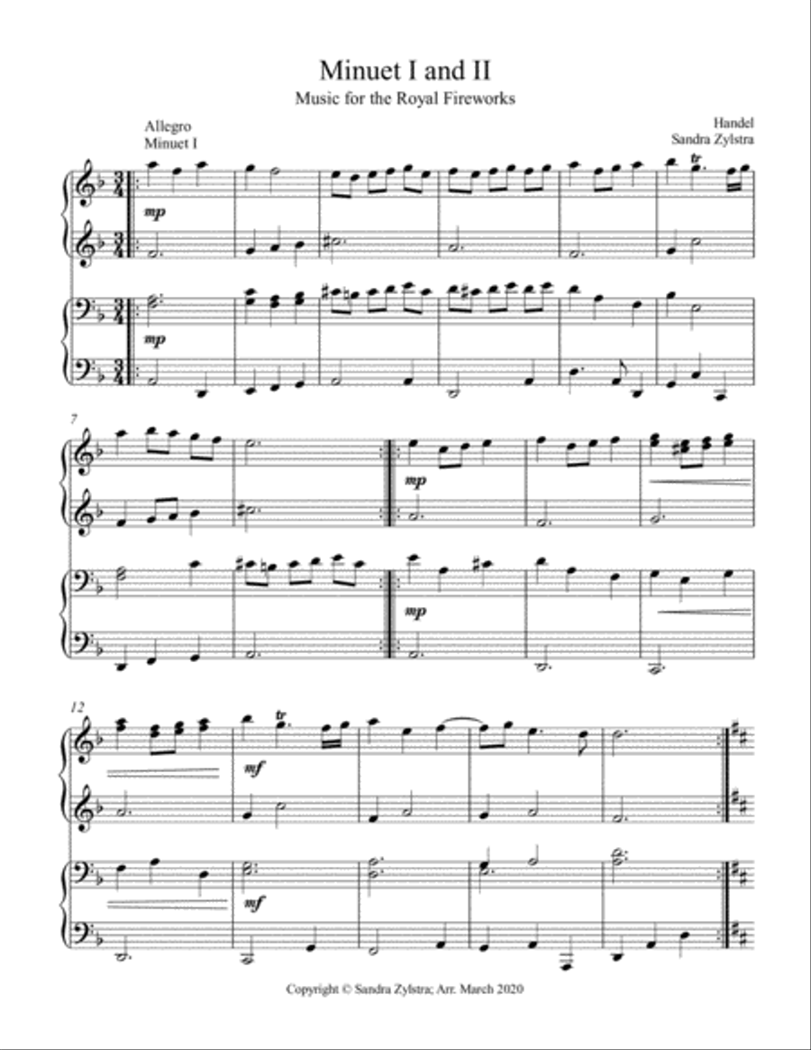 Minuet I & II -Music for Royal Fireworks (1 piano, 4 hand duet) Piano Method scores gallery preview page 2