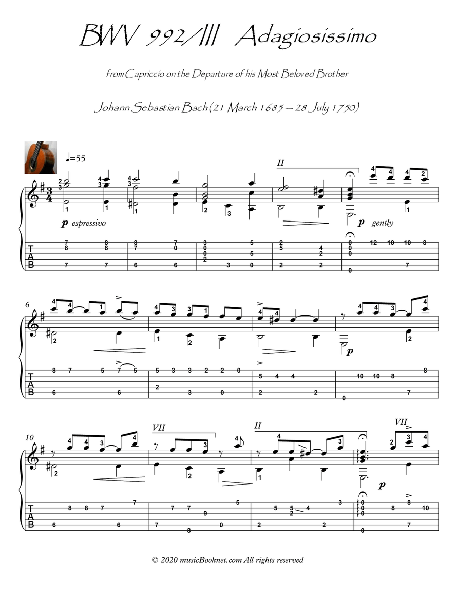 Bach for Guitar BWV 992 Adagiosissimo Acoustic Guitar scores gallery preview page 1