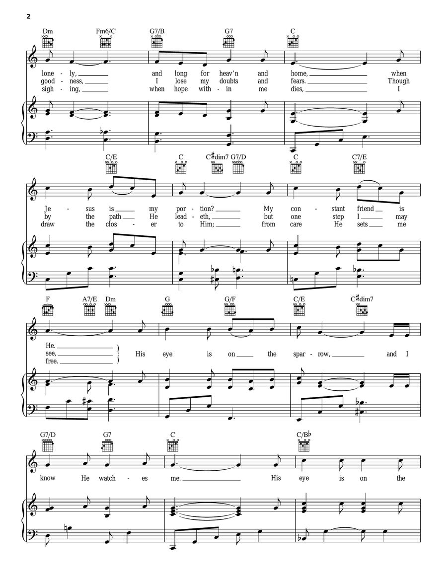 His Eye Is On The Sparrow Piano, Vocal, Guitar scores gallery preview page 2