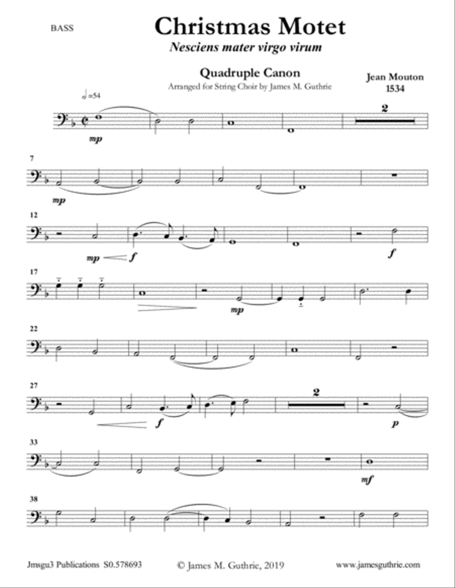 Mouton: Christmas Motet for String Choir 4-Part scores gallery preview page 5