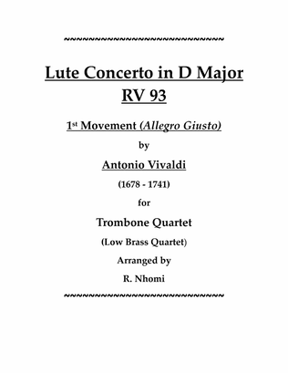 Lute Concerto in D Major for Trombone Quartet (RV 93) 1st Movement