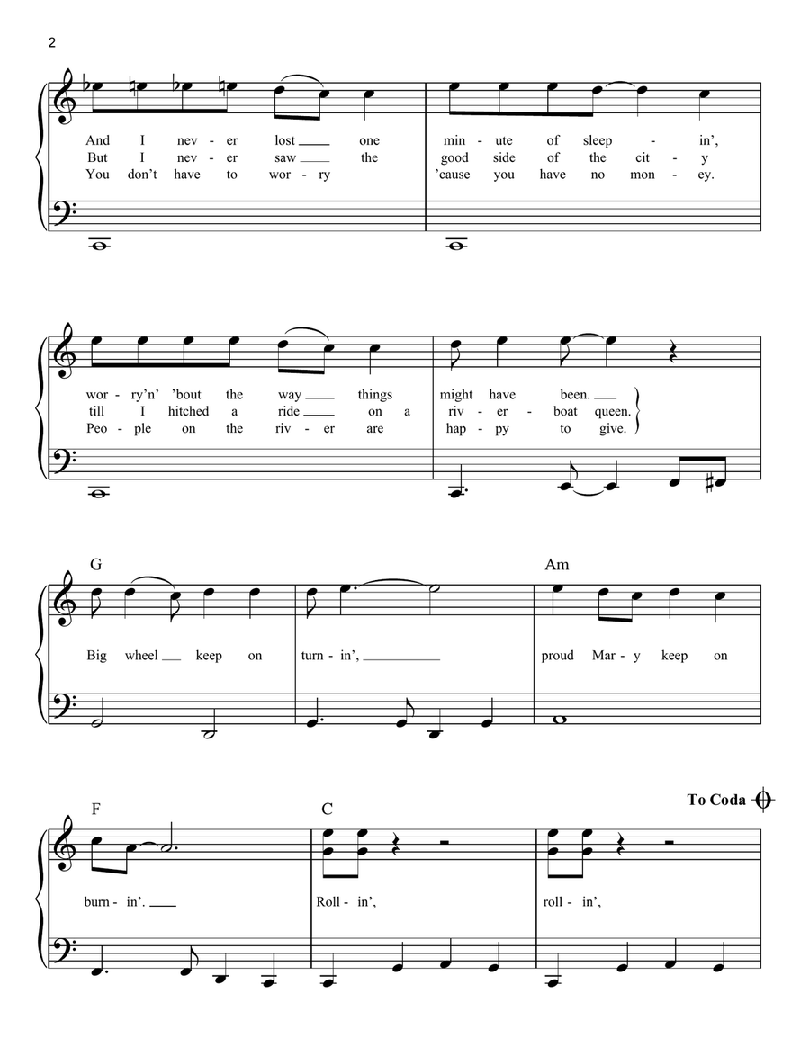 Proud Mary Proud Mary Easy Piano scores gallery preview page 2