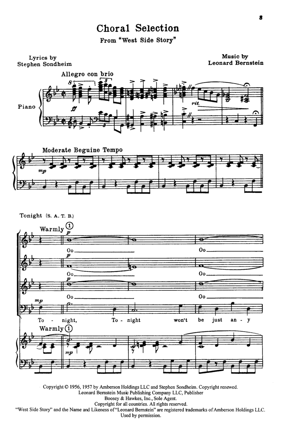Choral Medley from West Side Story (arr. William Stickles) 4-Part scores gallery preview page 1