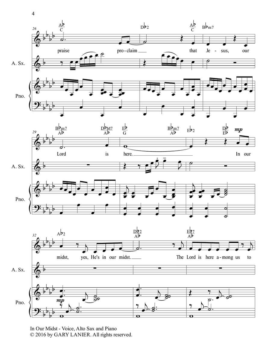 IN OUR MIDST WORSHIP SUITE (For Voice, Alto Sax and Piano with Parts) Small Ensemble scores gallery preview page 5
