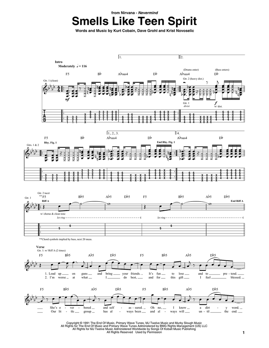 Smells Like Teen Spirit Acoustic Guitar scores gallery preview page 1