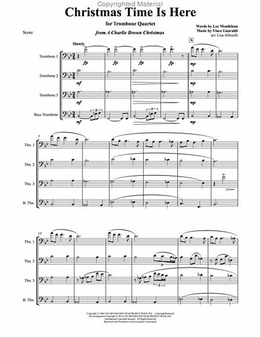 Christmas Time Is Here for Trombone Quartet Trombone Quartet scores gallery preview page 2