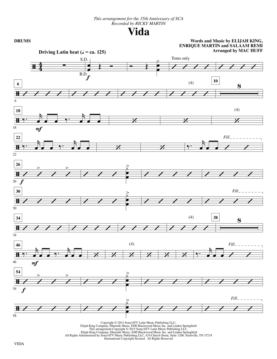 Vida - Drums Choir scores gallery preview page 1