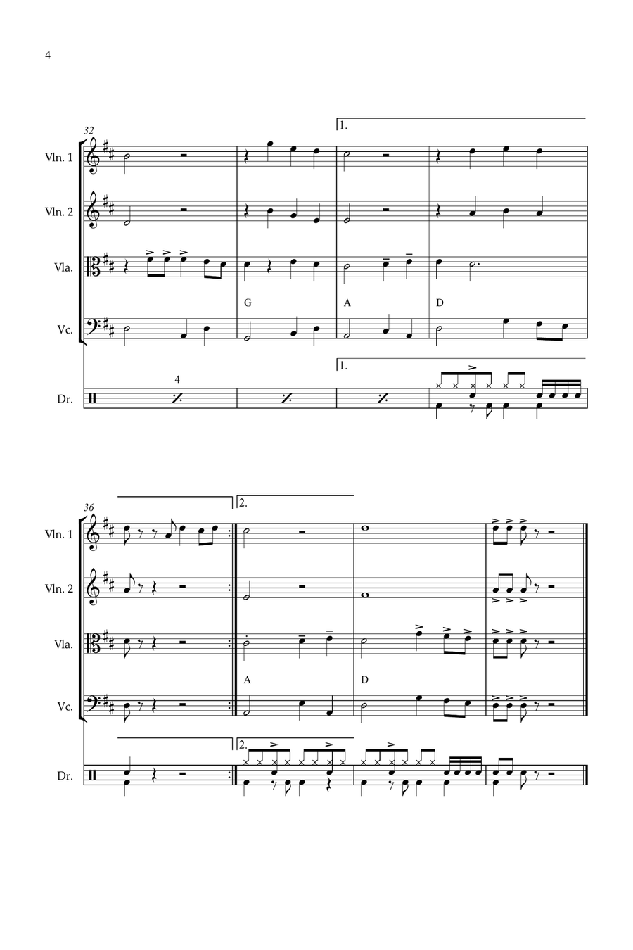 Feliz Navidad String Quartet scores gallery preview page 4