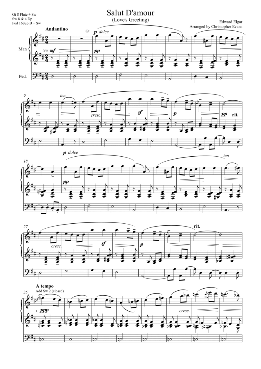 Salut D'amour (Song of Love) arranged for Organ Solo Organ Solo scores gallery preview page 1