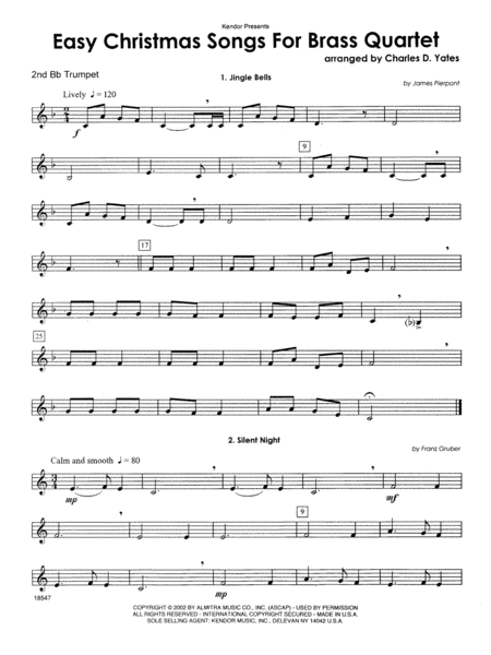 Easy Christmas Songs For Brass Quartet - 2nd Bb Trumpet