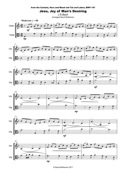 Jesu Joy of Man's Desiring, J S Bach, Violin and Viola Duet image number null