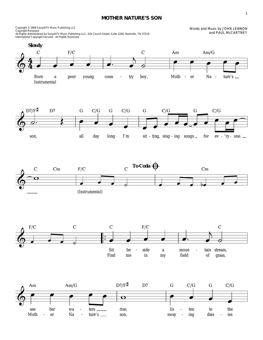 Mother Nature's Son Piano scores gallery preview page 1