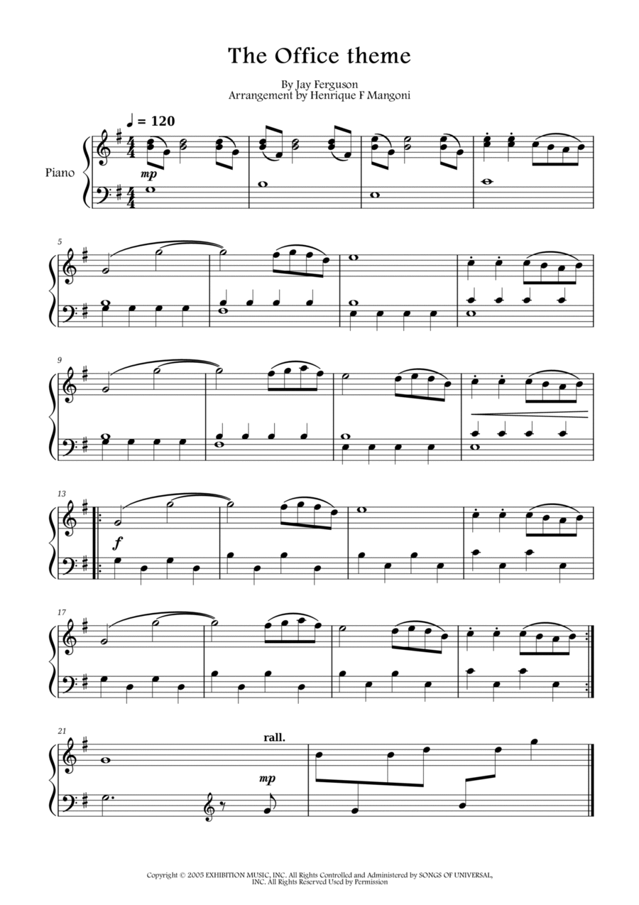 The Office - Theme Piano Solo scores gallery preview page 1