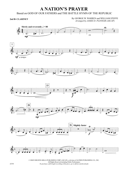 A Nation's Prayer (Based on "God of Our Fathers" and "The Battle Hymn of the Republic"): 2nd B-flat Clarinet by William Steffe Concert Band - Digital Sheet Music