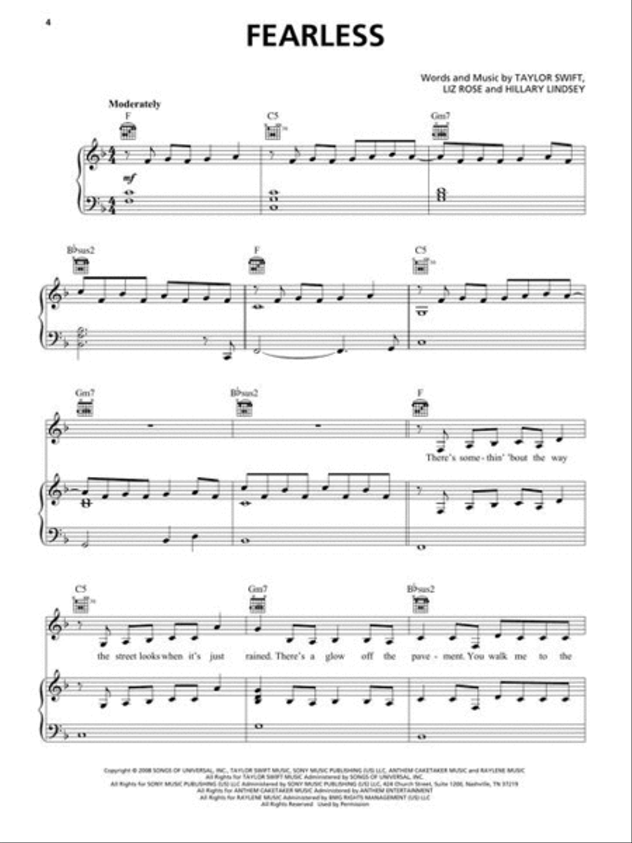 Taylor Swift – Fearless (Taylor's Version) Piano, Vocal, Guitar scores gallery preview page 4
