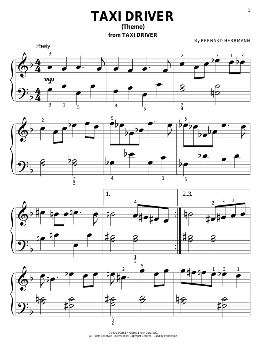 Taxi Driver (Theme) Taxi Driver (Theme) Easy Piano scores gallery preview page 1