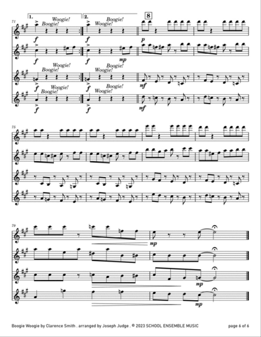 Boogie Woogie by Clarence Smith for Clarinet Quartet in Schools Clarinet Quartet scores gallery preview page 6