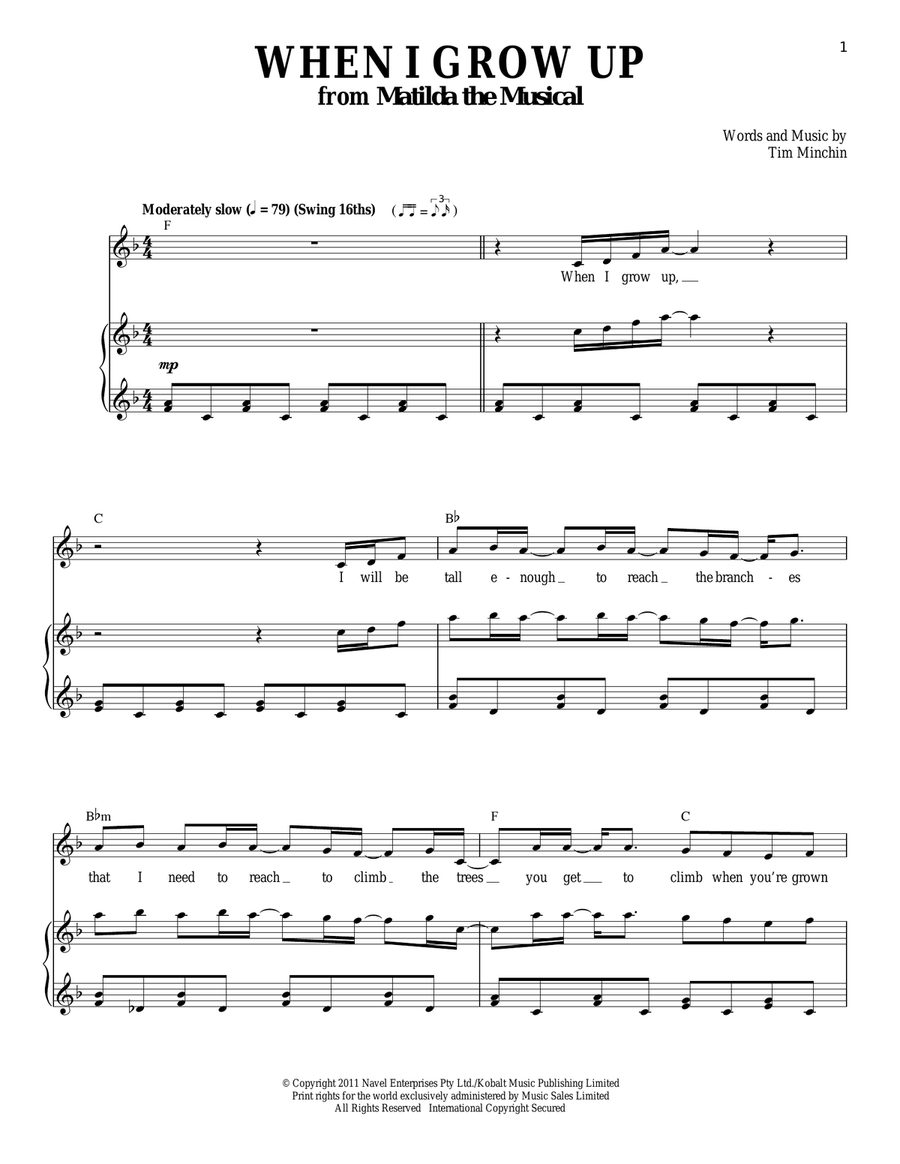 When I Grow Up Piano, Vocal scores gallery preview page 1