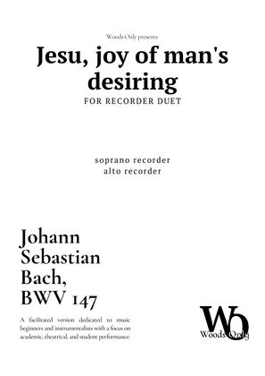 Book cover for Jesu, joy of man's desiring by Bach for Recorder Duet
