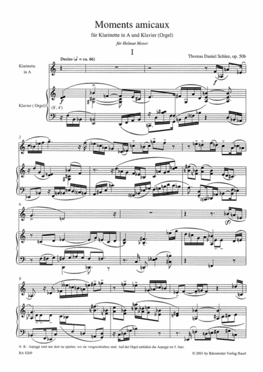 Moments amicaux for Clarinet in A and Piano (Organ) op. 50b