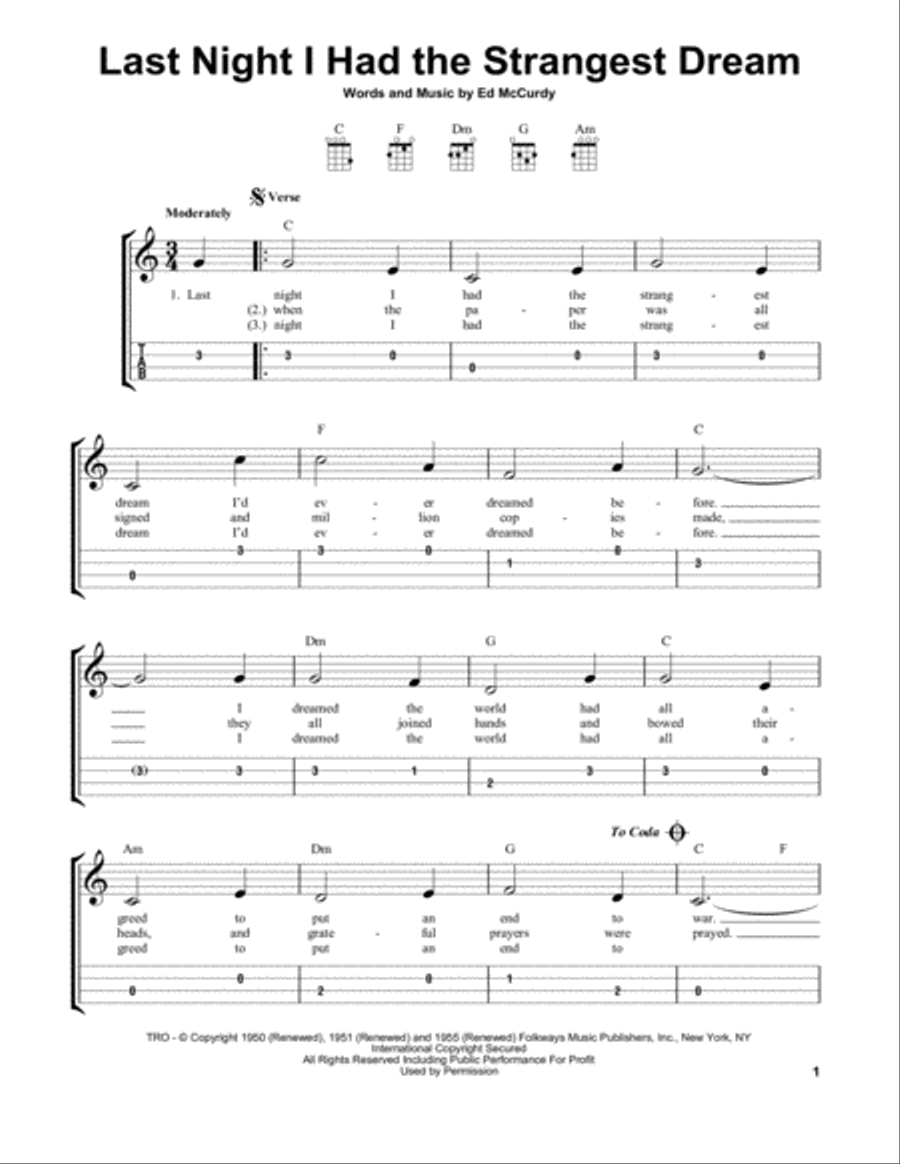 Last Night I Had The Strangest Dream Ukulele scores gallery preview page 1