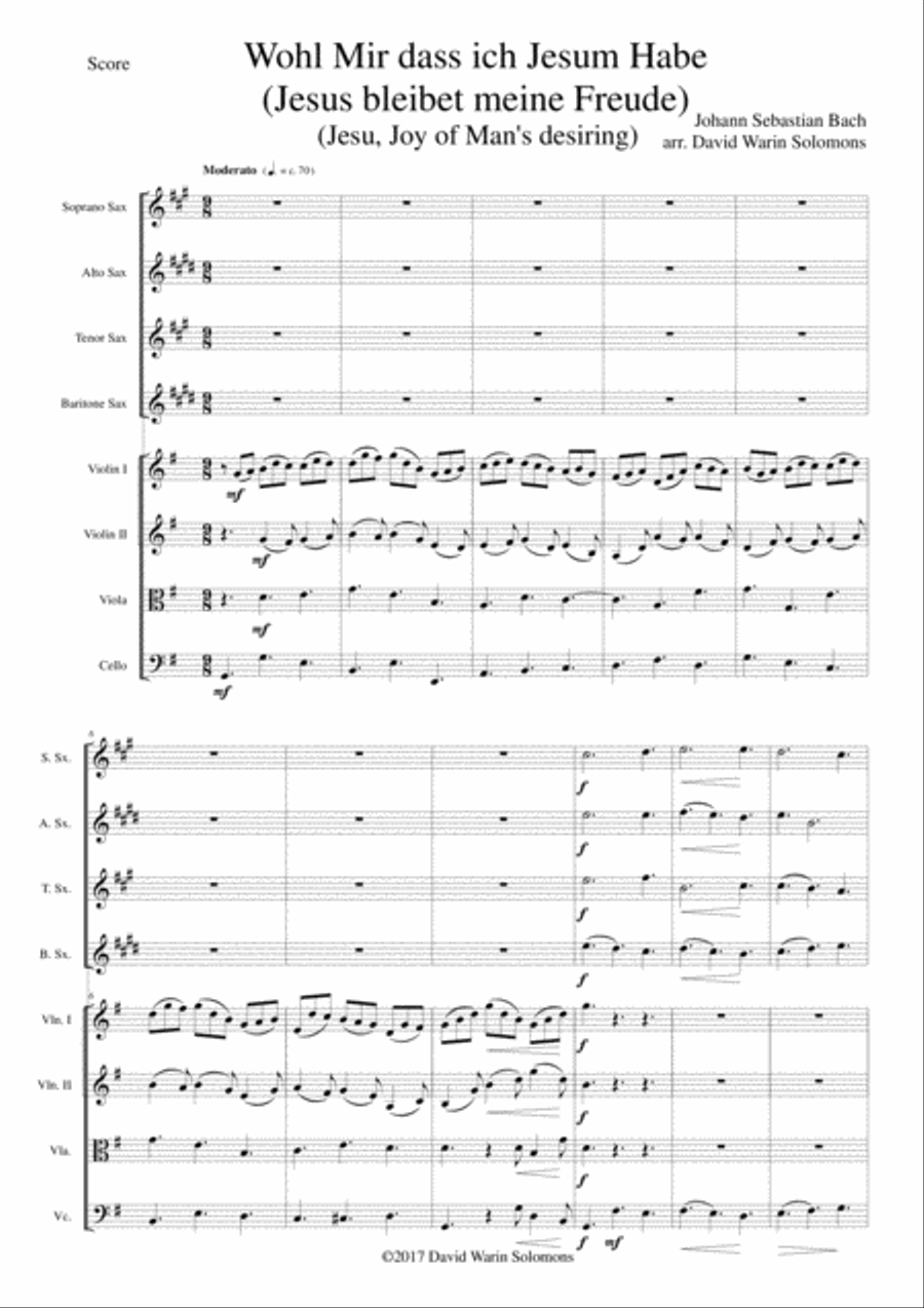 Wohl mir dass ich Jesum habe (Jesu joy of man's desiring) for saxophone quartet and strings Tenor Saxophone scores gallery preview page 1