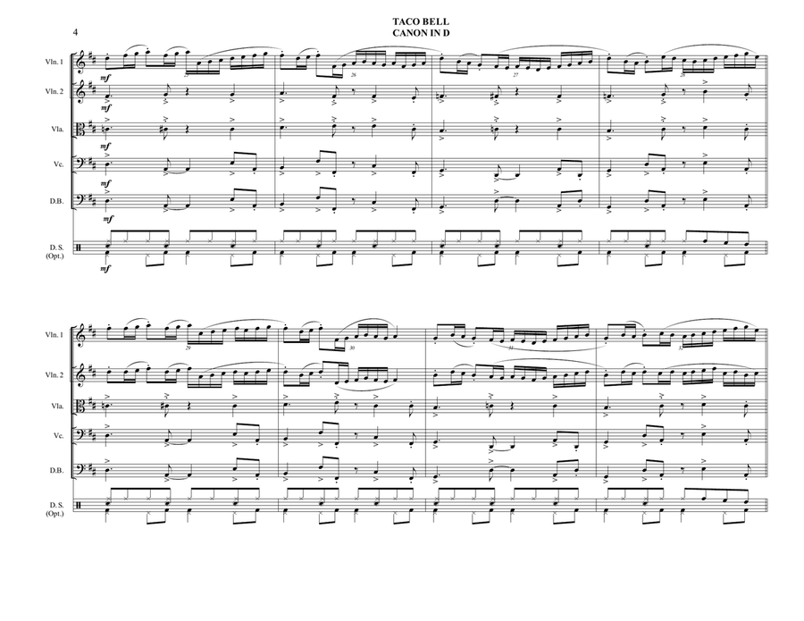 TACO BELL CANON IN D - String Orchestra - Bossa Nova String Orchestra scores gallery preview page 4