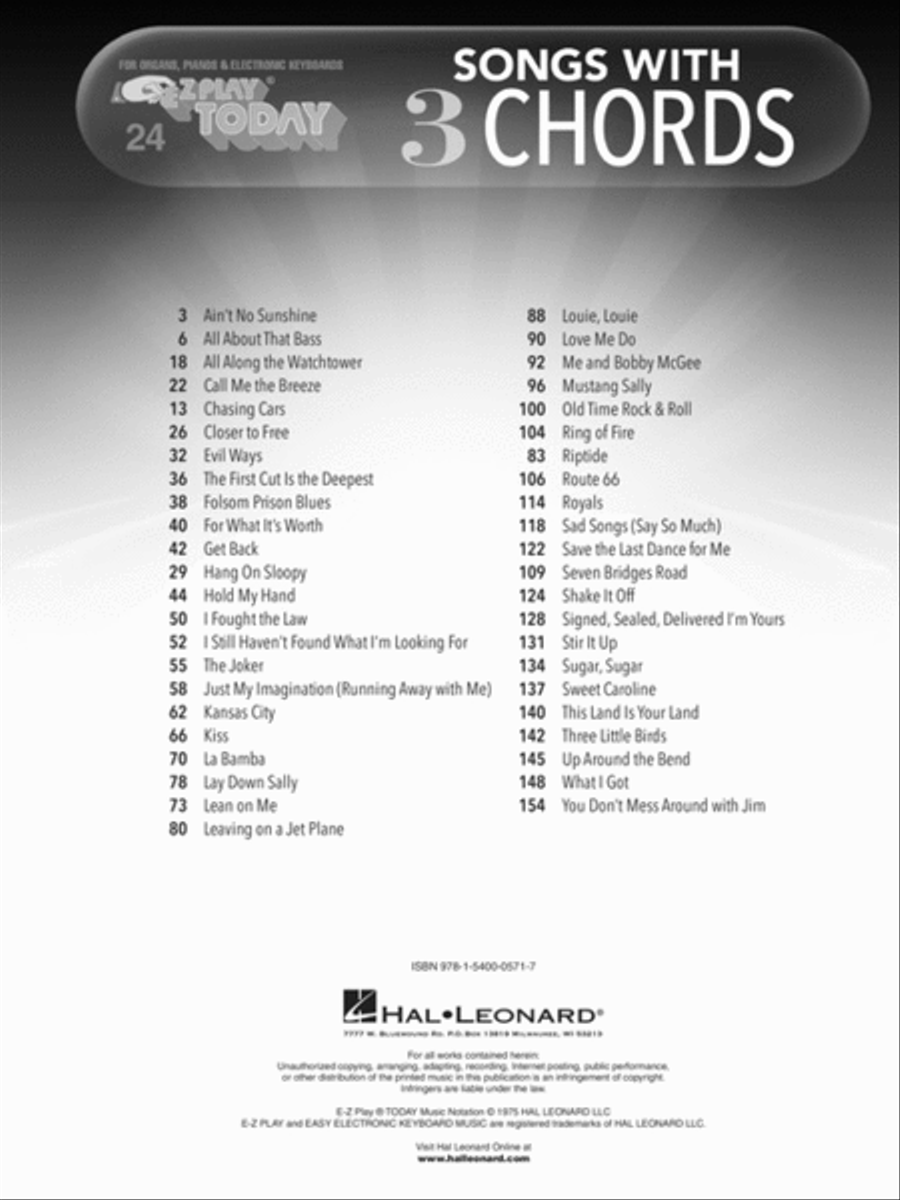 Songs with 3 Chords Electronic Keyboard scores gallery preview page 2