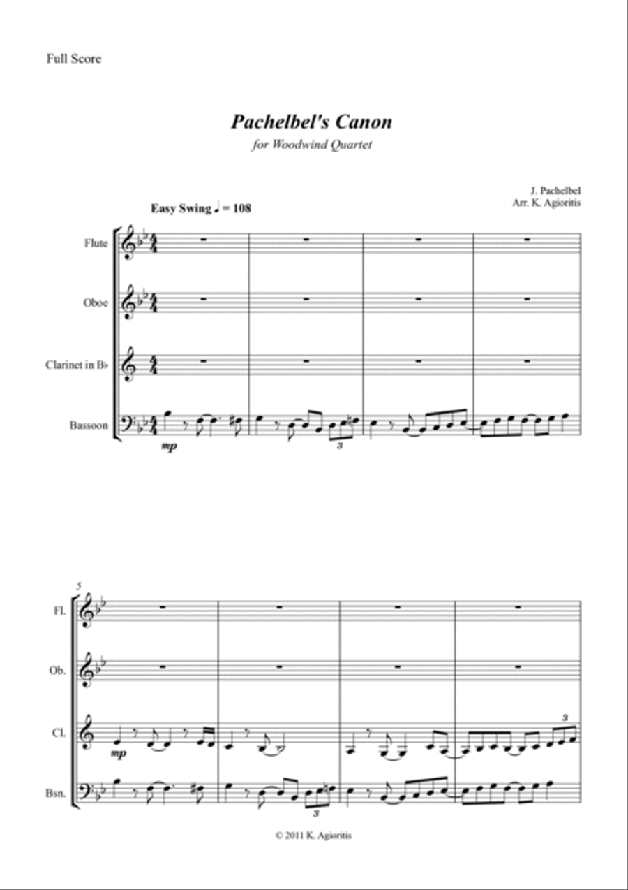 Pachelbel's Canon - in a Jazz Style - for Woodwind Quartet Pachelbel's Canon - in a Jazz Style - for Woodwind Quartet Woodwind Quartet scores gallery preview page 3