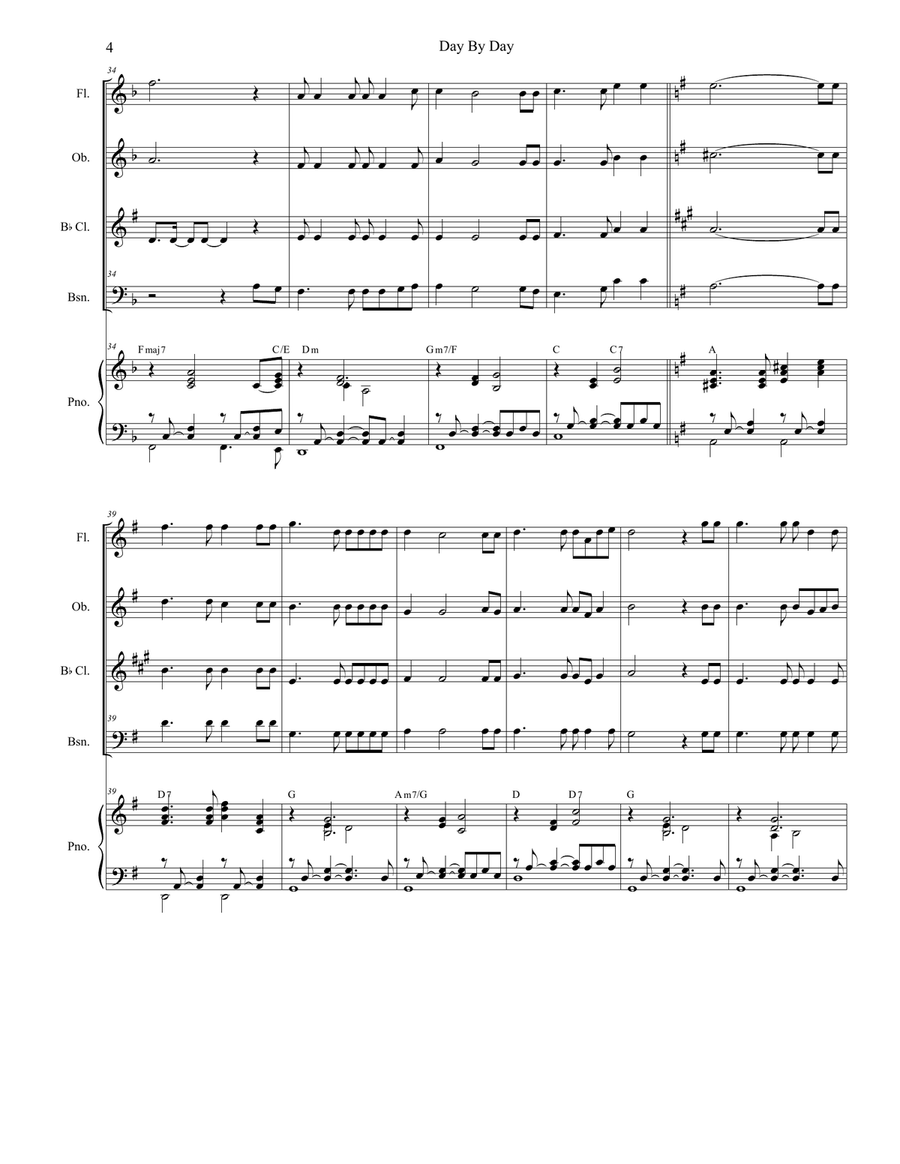 Day By Day (Woodwind Quartet and Piano) Woodwind Quartet scores gallery preview page 4
