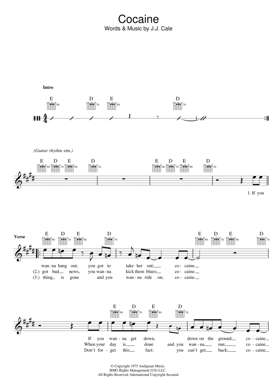 Cocaine Cocaine Piano scores gallery preview page 1