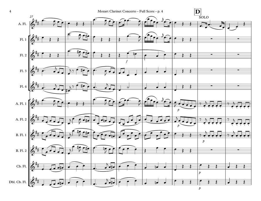 Adagio from Clarinet Concerto, K.622 Flute Choir scores gallery preview page 6