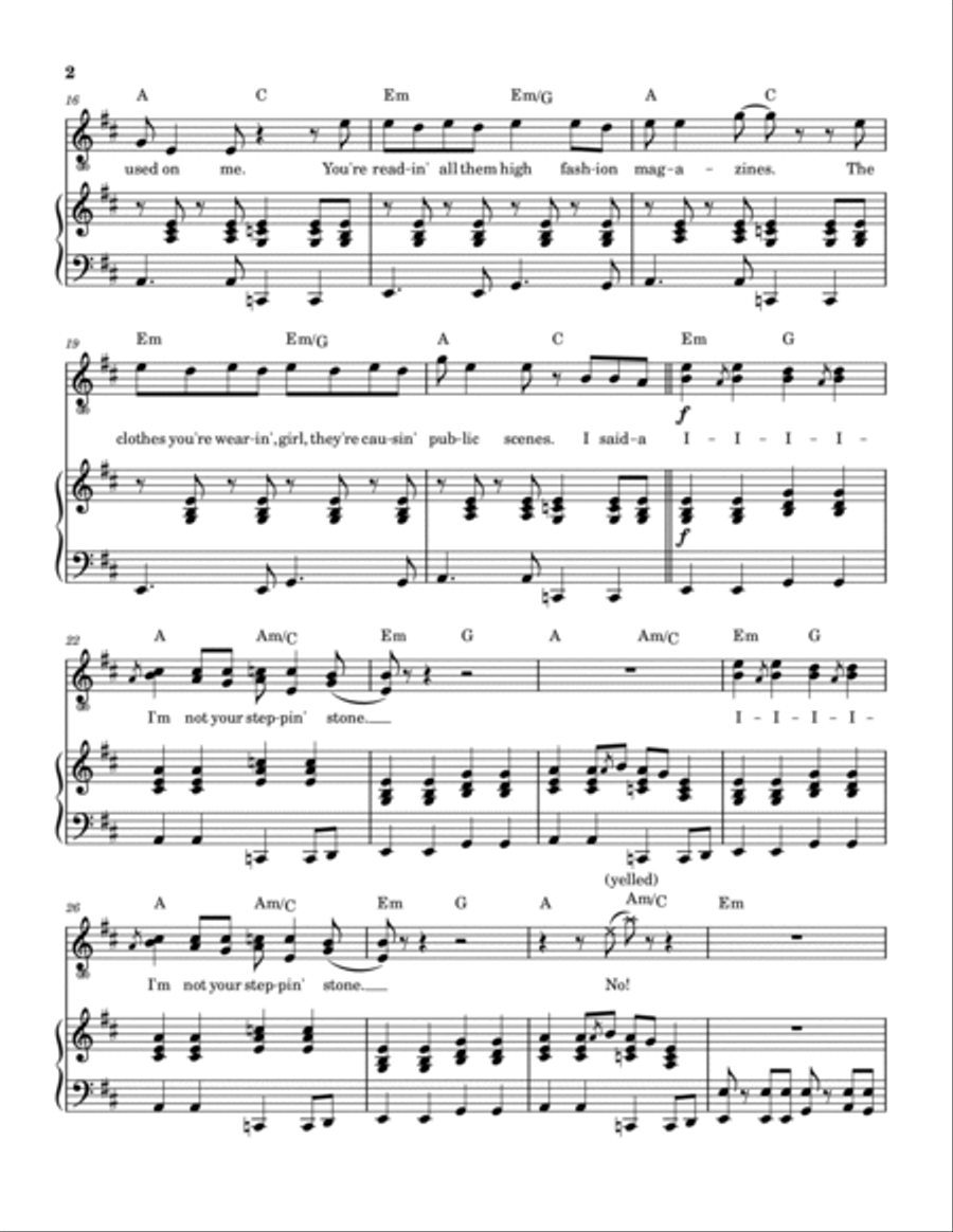 (I'm Not Your) Steppin' Stone Piano, Vocal, Guitar scores gallery preview page 3