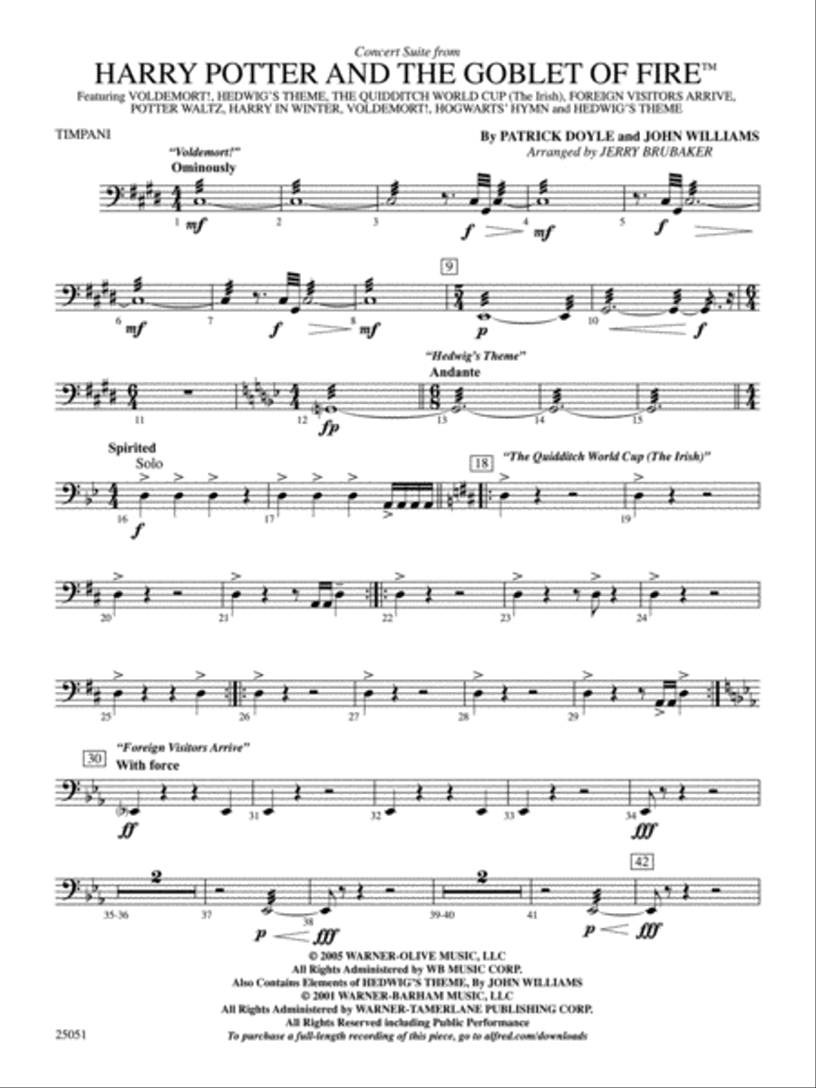 Harry Potter and the Goblet of Fire,™ Concert Suite from: Timpani Full Orchestra scores gallery preview page 1