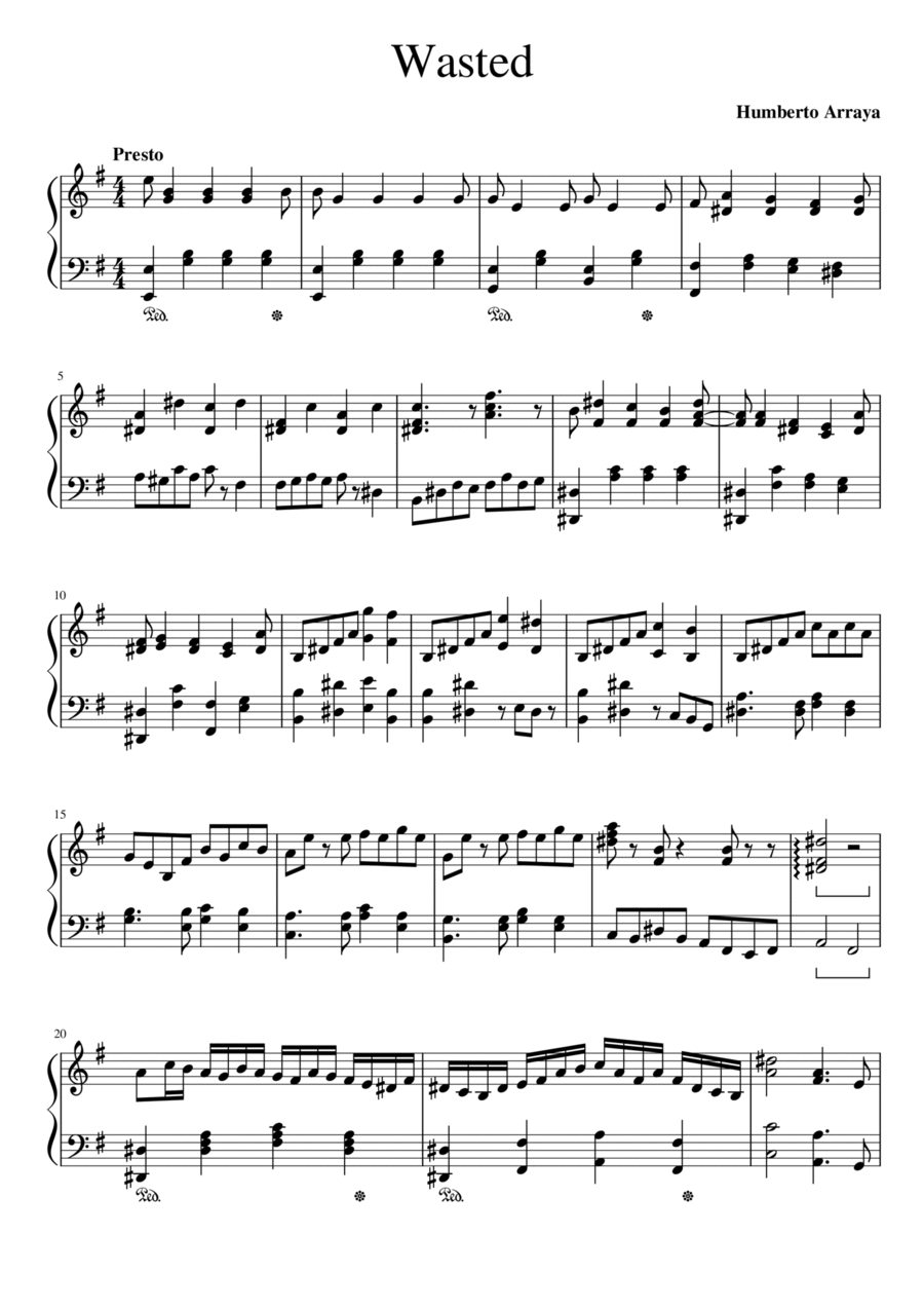 Wasted Piano Solo scores gallery preview page 1