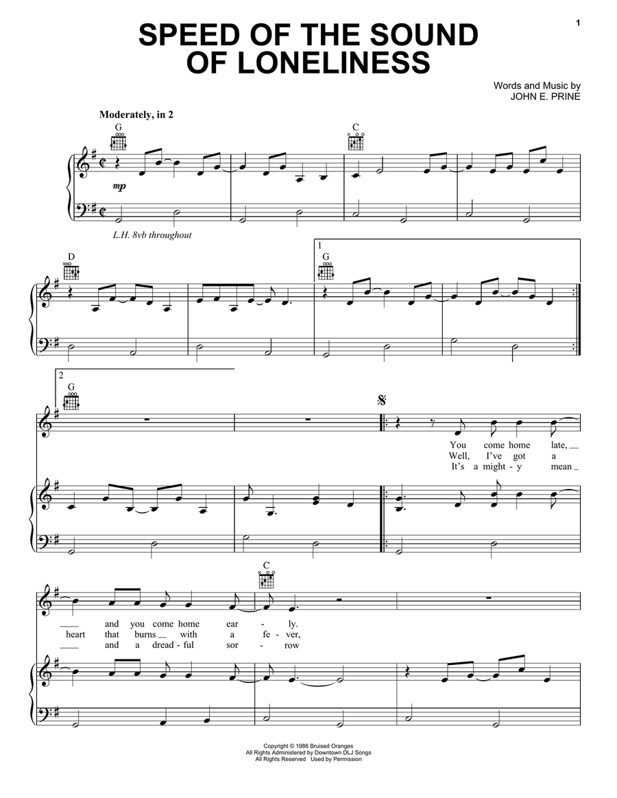Speed Of The Sound Of Loneliness Piano, Vocal, Guitar scores gallery preview page 1