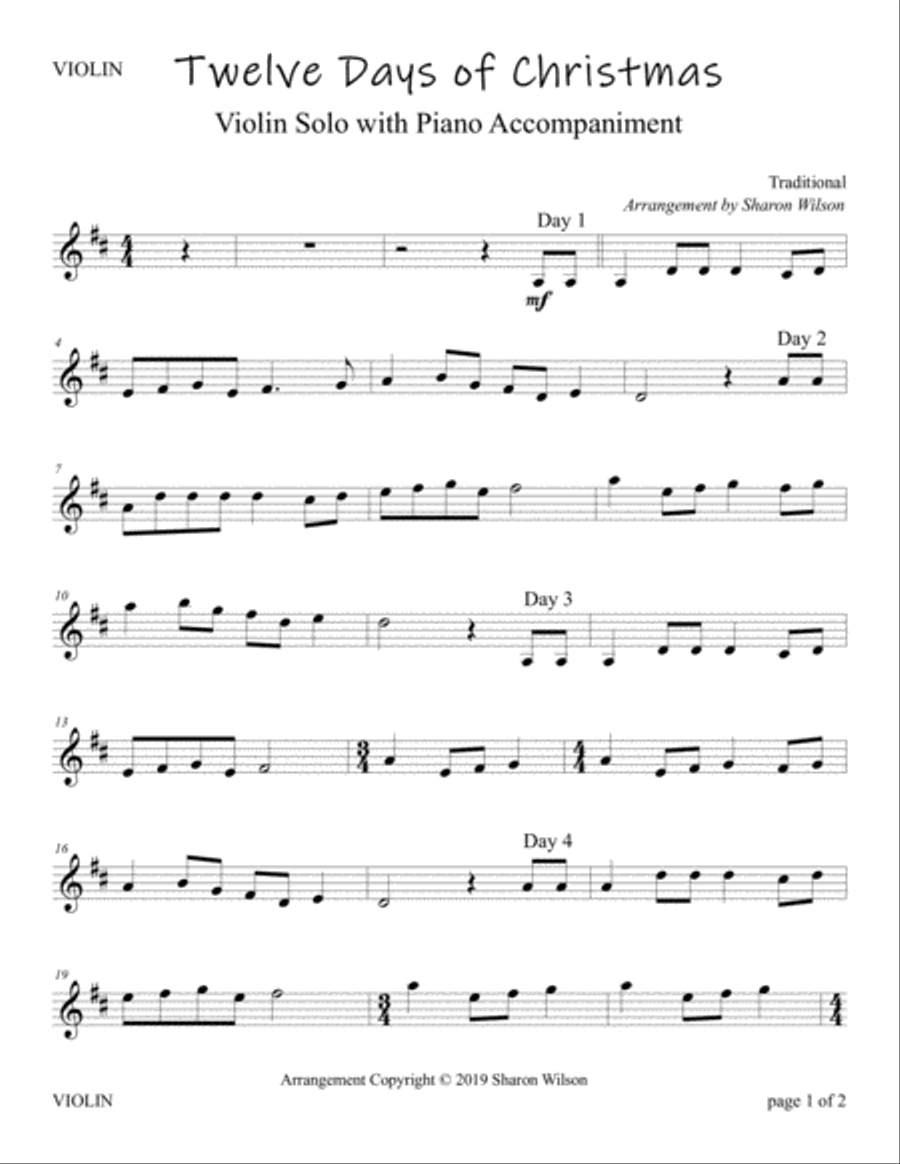 The Twelve Days of Christmas (Easy Violin Solo with Piano Accompaniment) Violin Solo scores gallery preview page 2