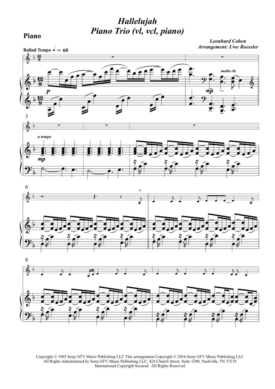 Hallelujah Hallelujah Piano Trio scores gallery preview page 1